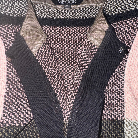 Misook Womens Open Knit Cardigan Hook eye Closure Sweater S Pink Black - Picture 4 of 10